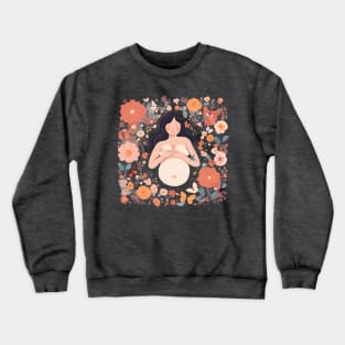 Pregnant Woman surrounded by flowers mothers day gift Crewneck Sweatshirt